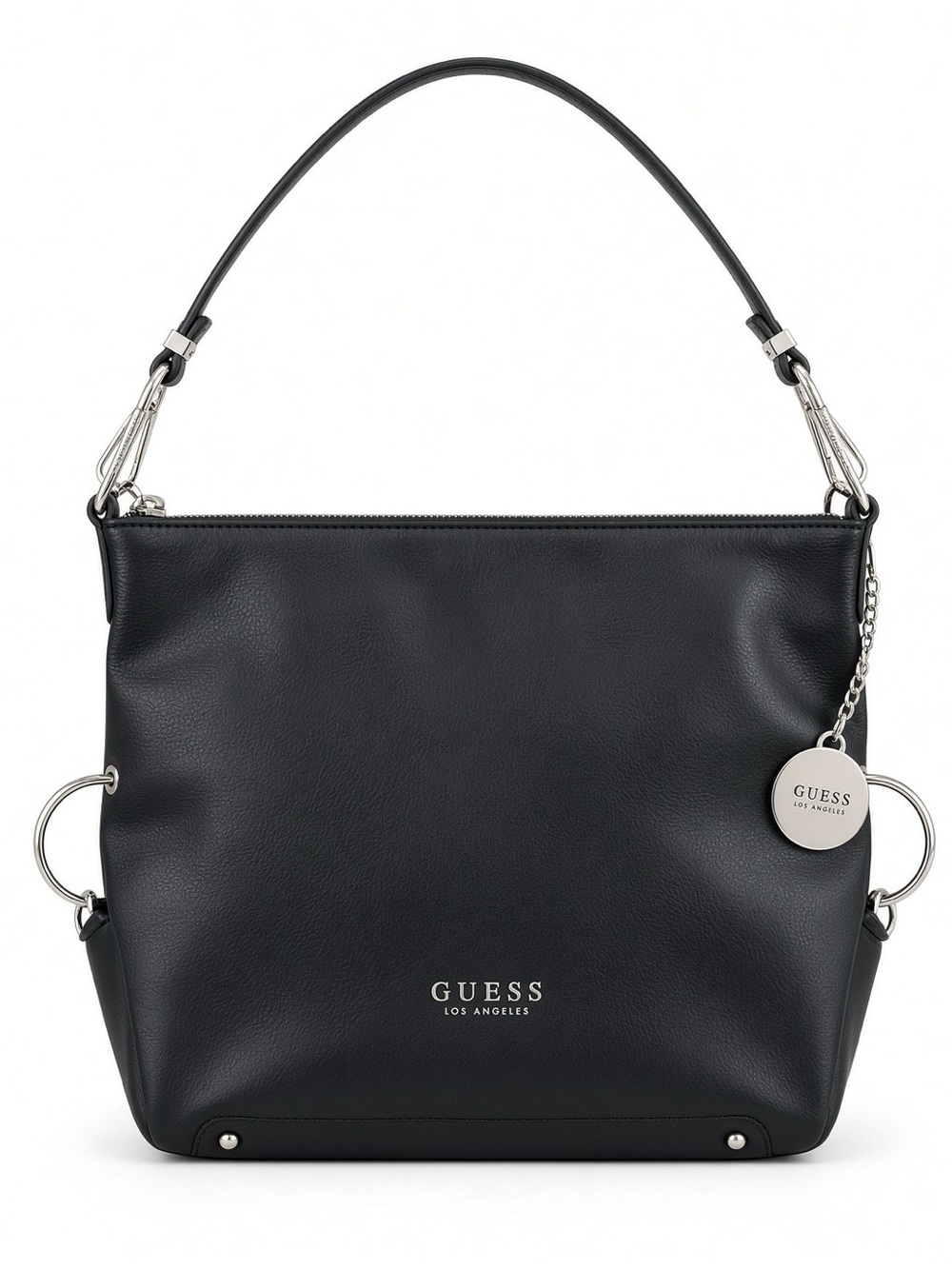 GUESS Black Leather Shoulder Hobo with Silver Hardware